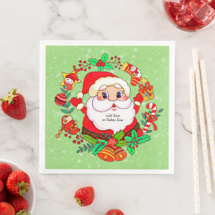 Christmas Santa Stocking Cane Present Holly Napkin