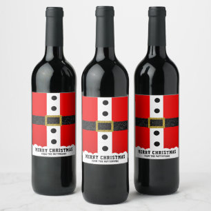 Christmas Santa Suit Funny Modern Glitter Belt Wine Label