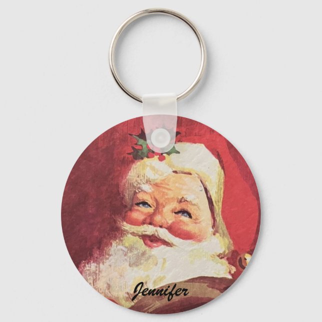 Christmas Santa Swag Gift Add YOUR NAME Keychain (Front)