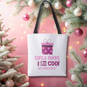 Christmas Santa Thinks ... Pink and Burgundy  Tote