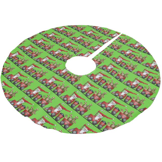 Christmas Santa Train Holiday tree skirt (Angled)