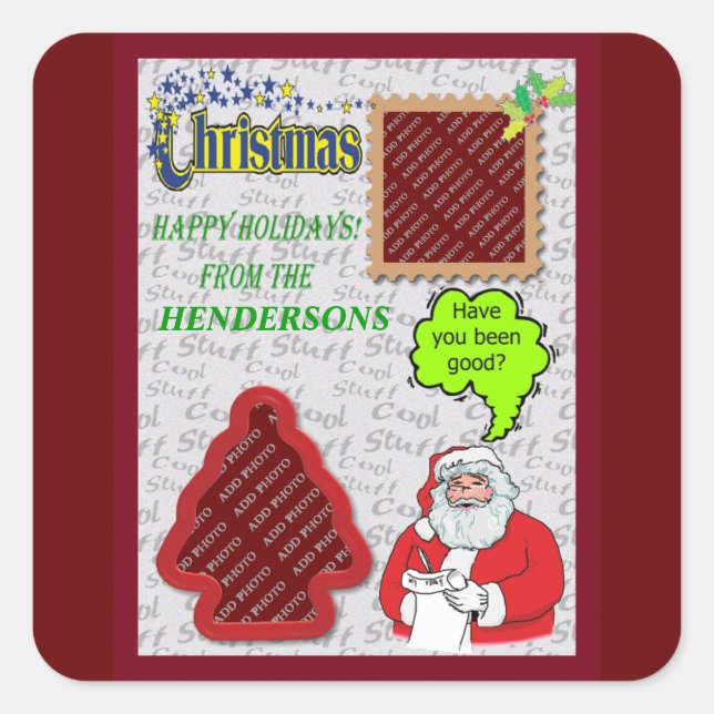 Christmas Santa & Tree Add Photos Square Sticker (Front)