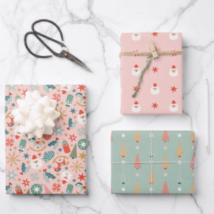 Christmas Santa Trees Stars Wrapping Paper Set