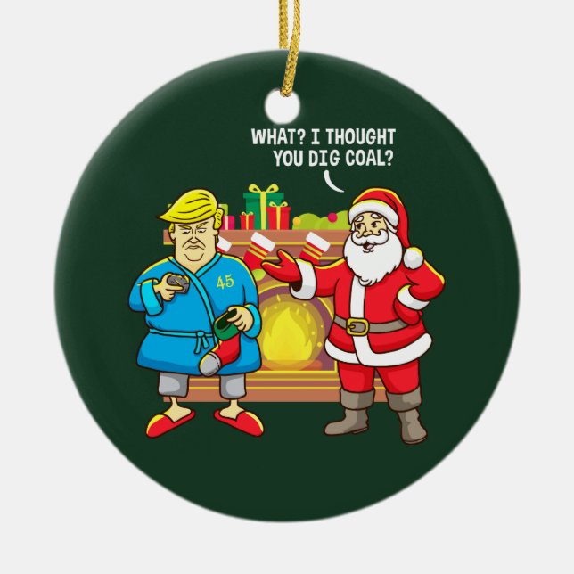 Christmas Santa Trump Funny Ceramic Ornament (Front)