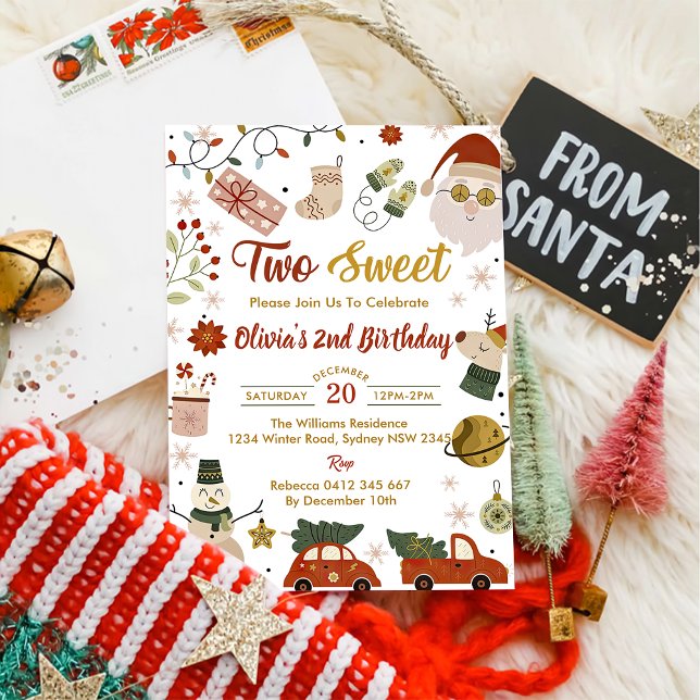 Christmas Santa Two Sweet Birthday Party Invitation (Creator Uploaded)