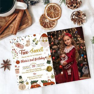 Christmas Santa Two Sweet Birthday Party Photo Invitation