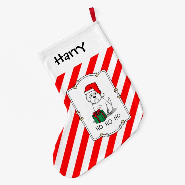 Christmas Santa West Highland White Terrier Westie Large Christmas Stocking (Back (Hanging))