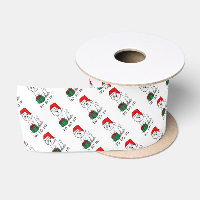 Christmas Santa West Highland White Terrier Westie Satin Ribbon (Spool)