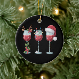 Christmas Santa Wine Glass Holiday Season Drinking Ceramic Ornament