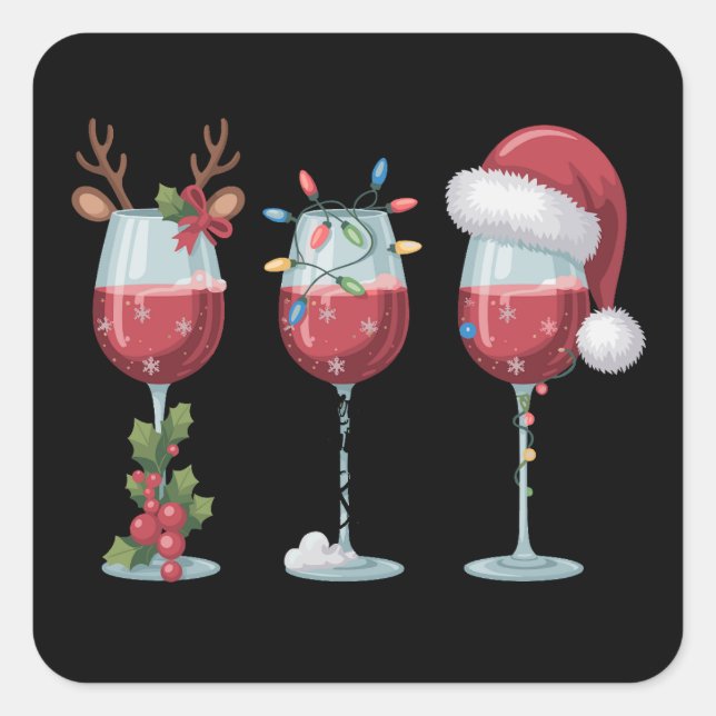 Christmas Santa Wine Glass Holiday Season Drinking Square Sticker (Front)