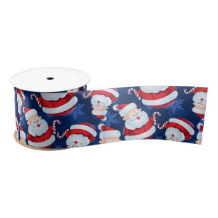 Christmas Santa with Candy Cane and Snowflakes Satin Ribbon