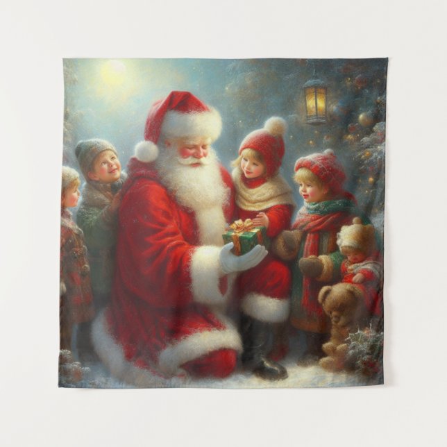 Christmas Santa with Children 2 Tapestry (Front)