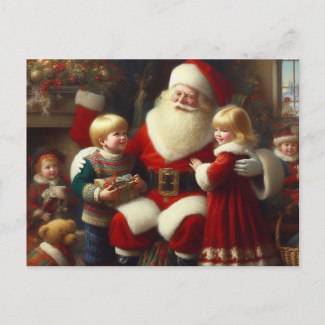 Christmas Santa with Children 6 Holiday Postcard (Front)