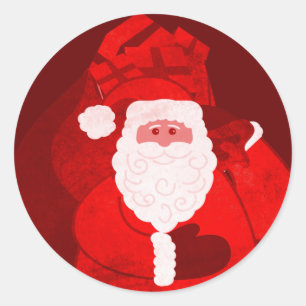 Christmas Santa with presents round red sticker