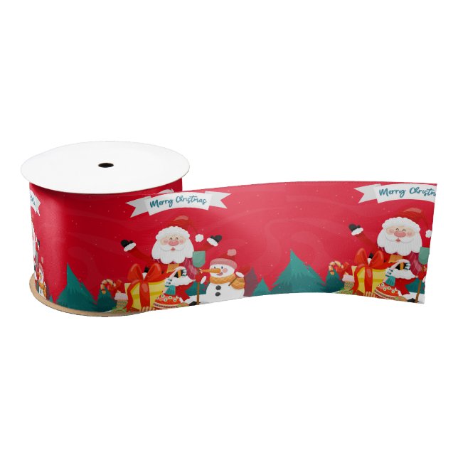 Christmas Santa with Snowman and Presents Satin Ribbon (Spool)
