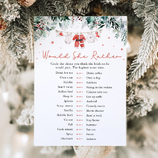 Christmas Santa Would She Rather Baby Shower Game Invitation