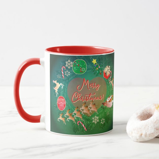 Christmas Santa Wreath  Mug (With Donut)