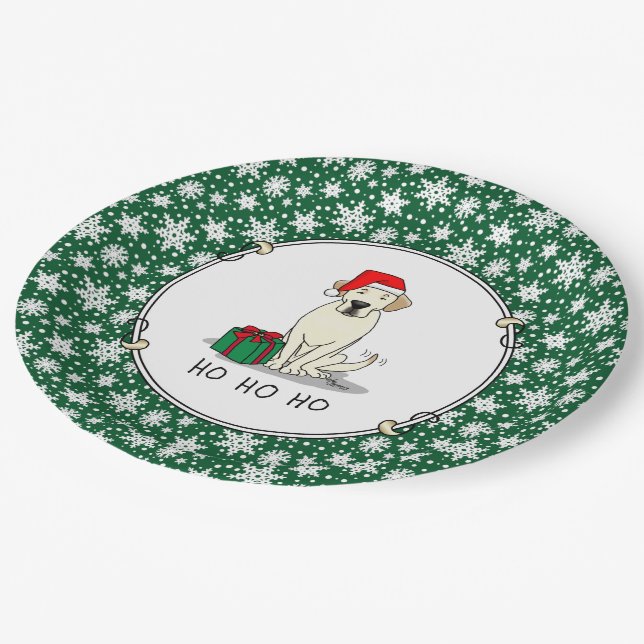 Christmas Santa Yellow Labrador Retriever Cute Paper Plate (Angled)