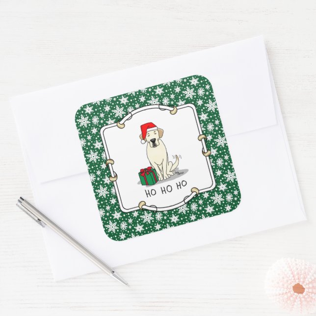 Christmas Santa Yellow Labrador Retriever Cute Square Sticker (Envelope)