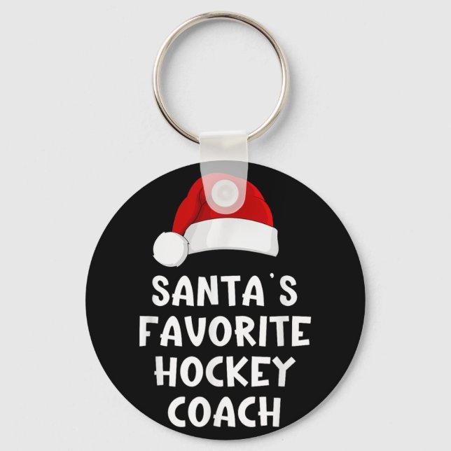 Christmas Santas Favourite Hockey Coach Funny Xmas Keychain (Front)