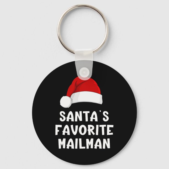 Christmas Santa's Favourite Mailman Funny Xmas Paj Keychain (Front)