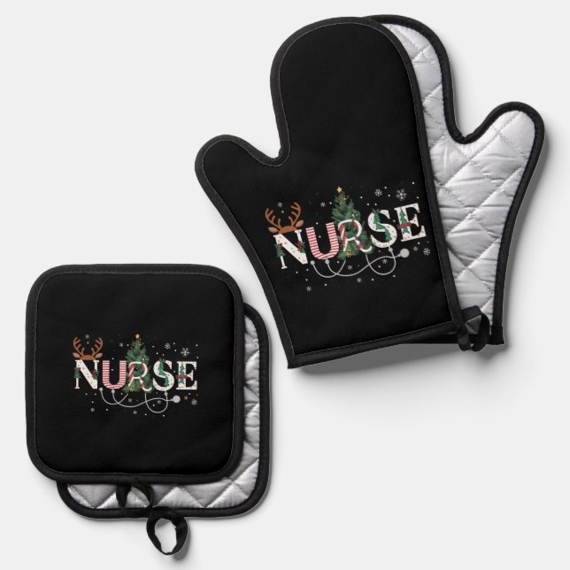 Christmas Santa's Favourite Nurse Xmas Gifts Holid Oven Mitt & Pot Holder Set (Front/Back)