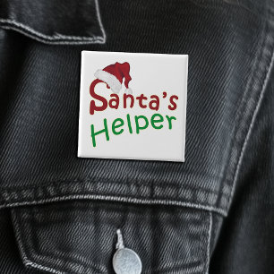 Christmas Santa's Helper Hat Typography Cute 2 Inch Square Button