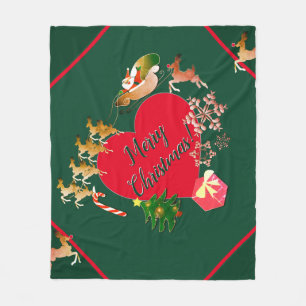 Christmas Santa's Reindeer Fleece Blanket