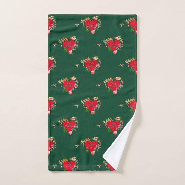 Christmas Santa's Reindeer Green Hand Towel (Hand Towel)