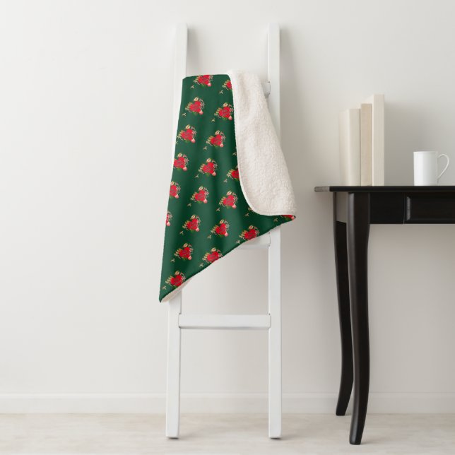 Christmas Santa's Reindeer Green Sherpa Blanket (In Situ)