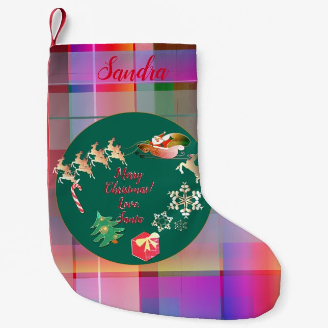 Christmas Santa's Reindeer Plaid    Small Christmas Stocking (Front)