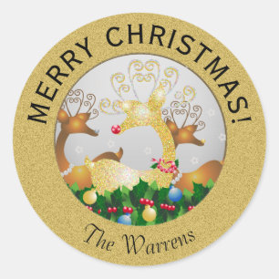 Christmas Santa's Reindeer Snowflakes Festive Classic Round Sticker