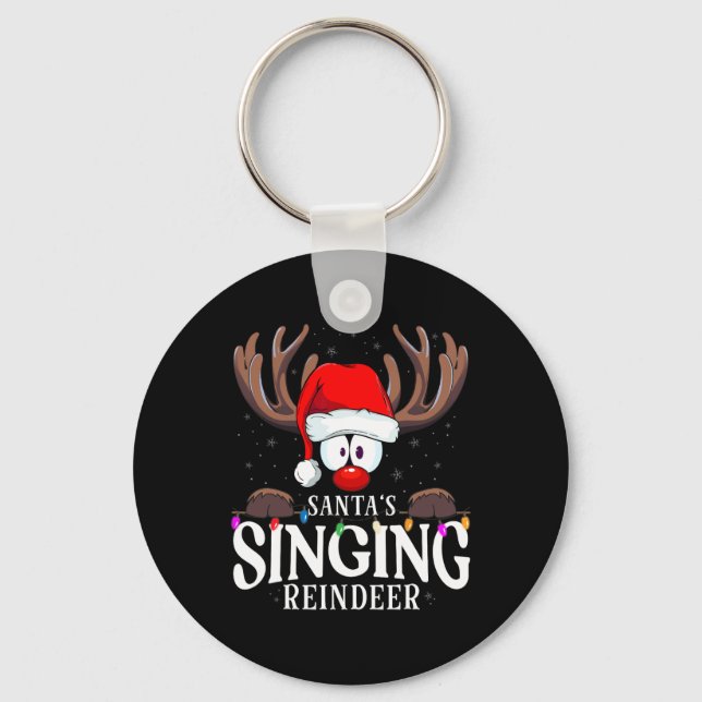 Christmas Santa's Singing Reindeer Matching X-mas  Keychain (Front)