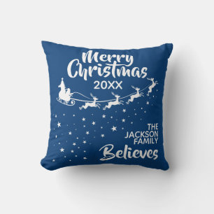 Christmas Santa's sleigh reindeer believe Throw Pillow