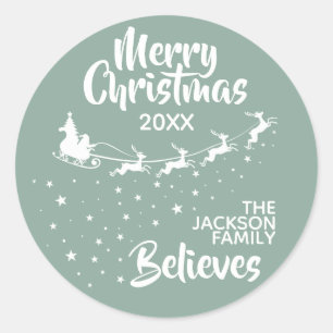 Christmas Santa's sleigh reindeers holiday Classic Round Sticker
