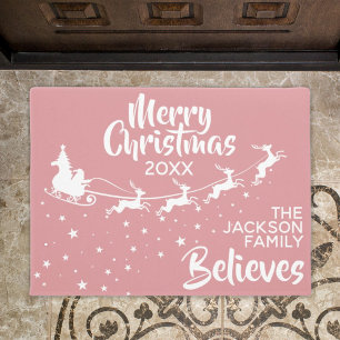 Christmas Santa's sleigh reindeers holiday Doormat