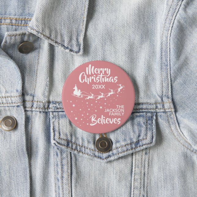Christmas Santa's sleigh reindeers holiday family 3 Inch Round Button (In Situ)