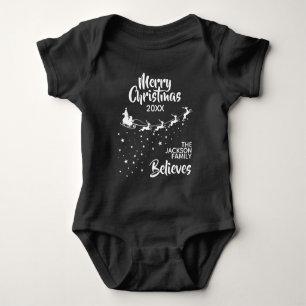 Christmas Santa's sleigh reindeers holiday family Baby Bodysuit