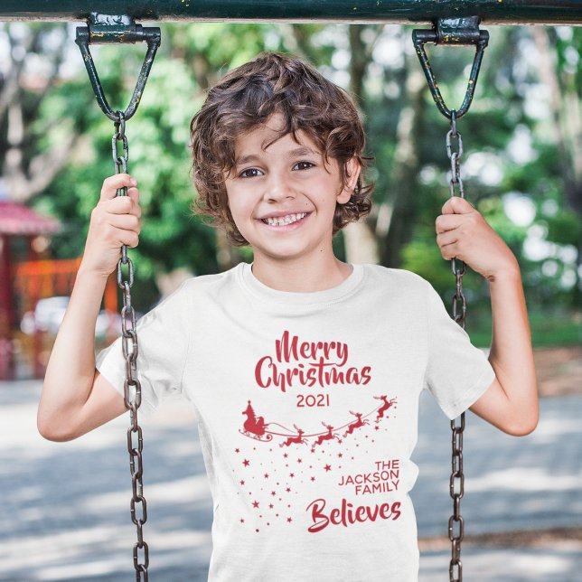 Christmas Santa's sleigh reindeers holiday family T-Shirt (Creator Uploaded)