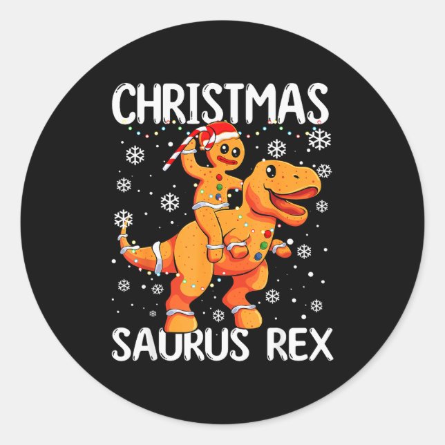Christmas Saurus Rex Gingerbread Man Cookie Trex B Classic Round Sticker (Front)