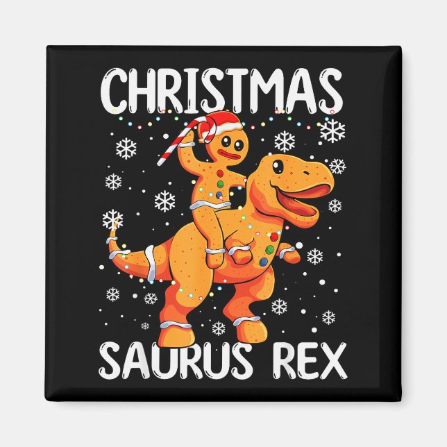 Christmas Saurus Rex Gingerbread Man Cookie Trex B Magnet (Front)