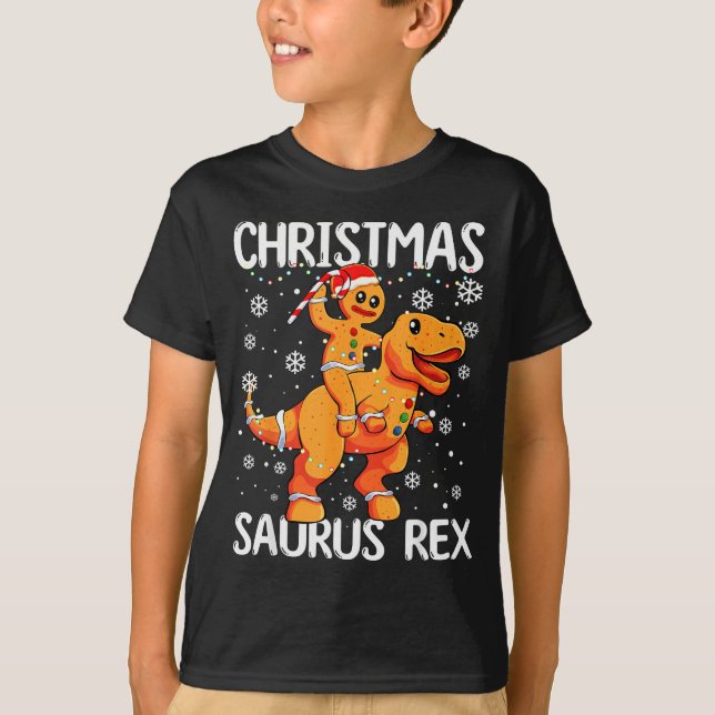 Christmas Saurus Rex Gingerbread Man Cookie Trex B T-Shirt (Front)