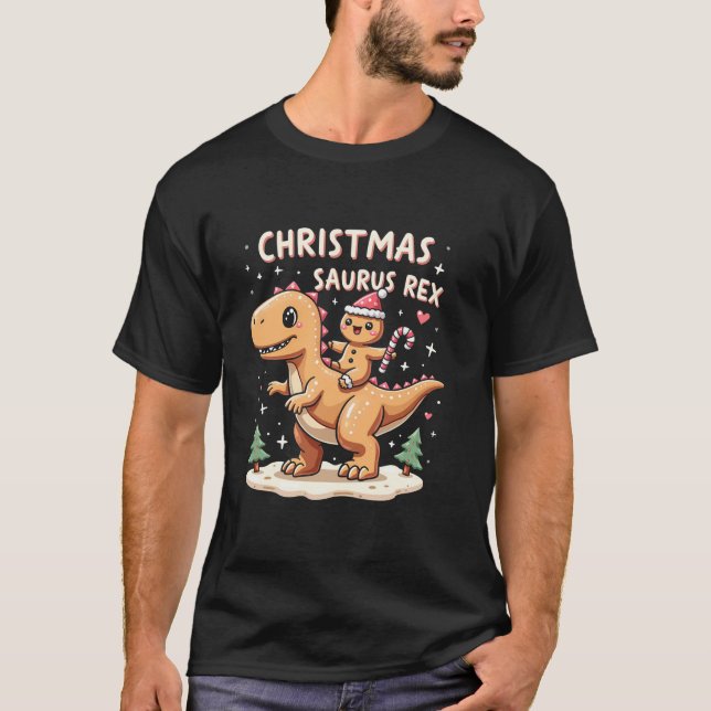 Christmas Saurus Rex Gingerbread Man T Rex Cookie  T-Shirt (Front)