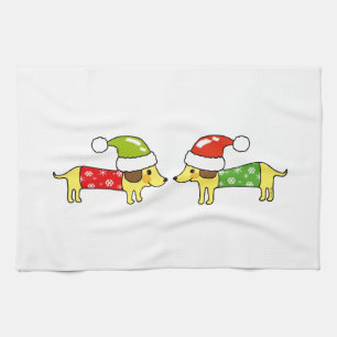 Christmas sausage dogs kitchen towel