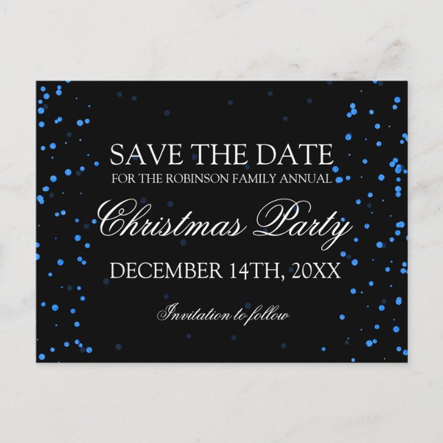 Christmas Save The Date Blue Confetti Dots Announcement Postcard (Front)