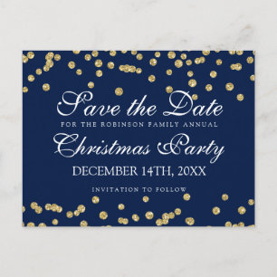 Christmas Save The Date Gold Glitter Confetti Navy Announcement Postcard