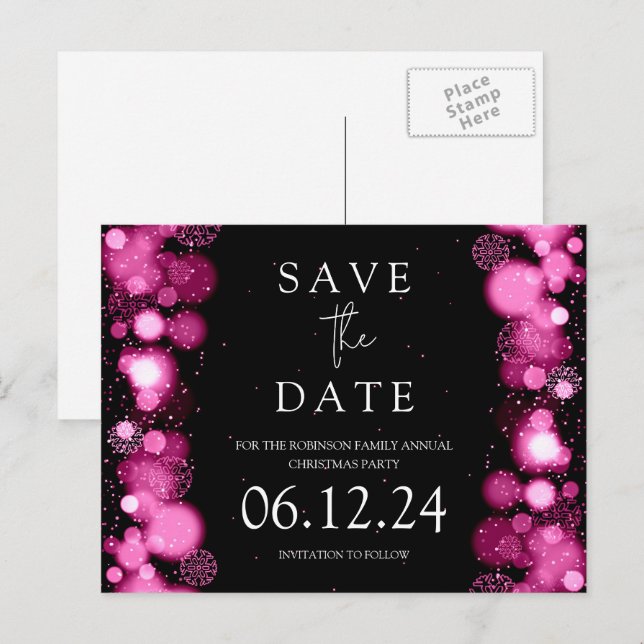 Christmas Save The Date Gold Winter Rose Gold Announcement Postcard (Front/Back)