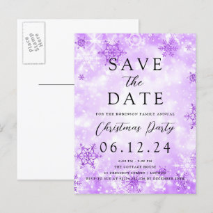 Christmas Save The Date Purple Winter Wonder  Announcement Postcard