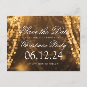 Christmas Save The Date Twinkle String Lights Gold Announcement Postcard