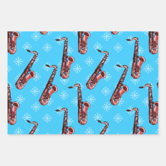 Christmas Saxophone Sax Player Musician Pattern Wrapping Paper Sheet